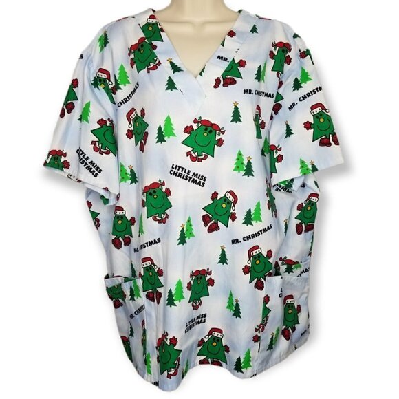 Mr and Little Miss Christmas Tree Scrub Top Size 3X - Picture 1 of 11